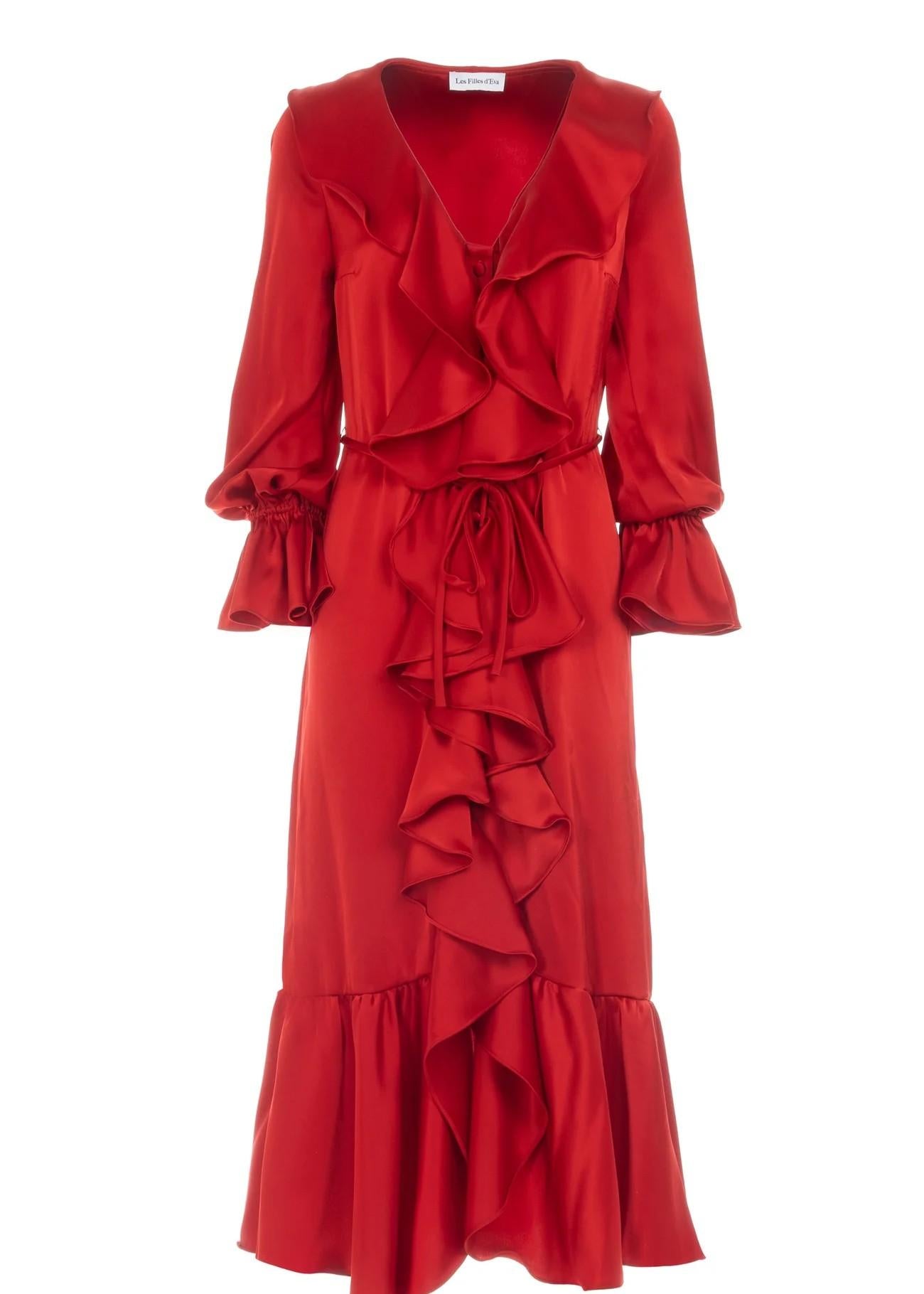 Abito midi rosso con volant 8741R10004 LES FILLES D'EVA