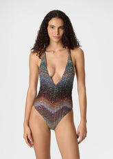 Costume intero multicolor scolla a v in maglia zig zag greca con paillettes MC22SP03BC005YS72P0 MISSONI