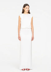 Abito lungo bianco in raso con drappeggio 8735R10002 LES FILLES D'EVA