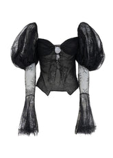 Camicia nera off-shoulder in tulle 8900R20001 LES FILLES D'EVA