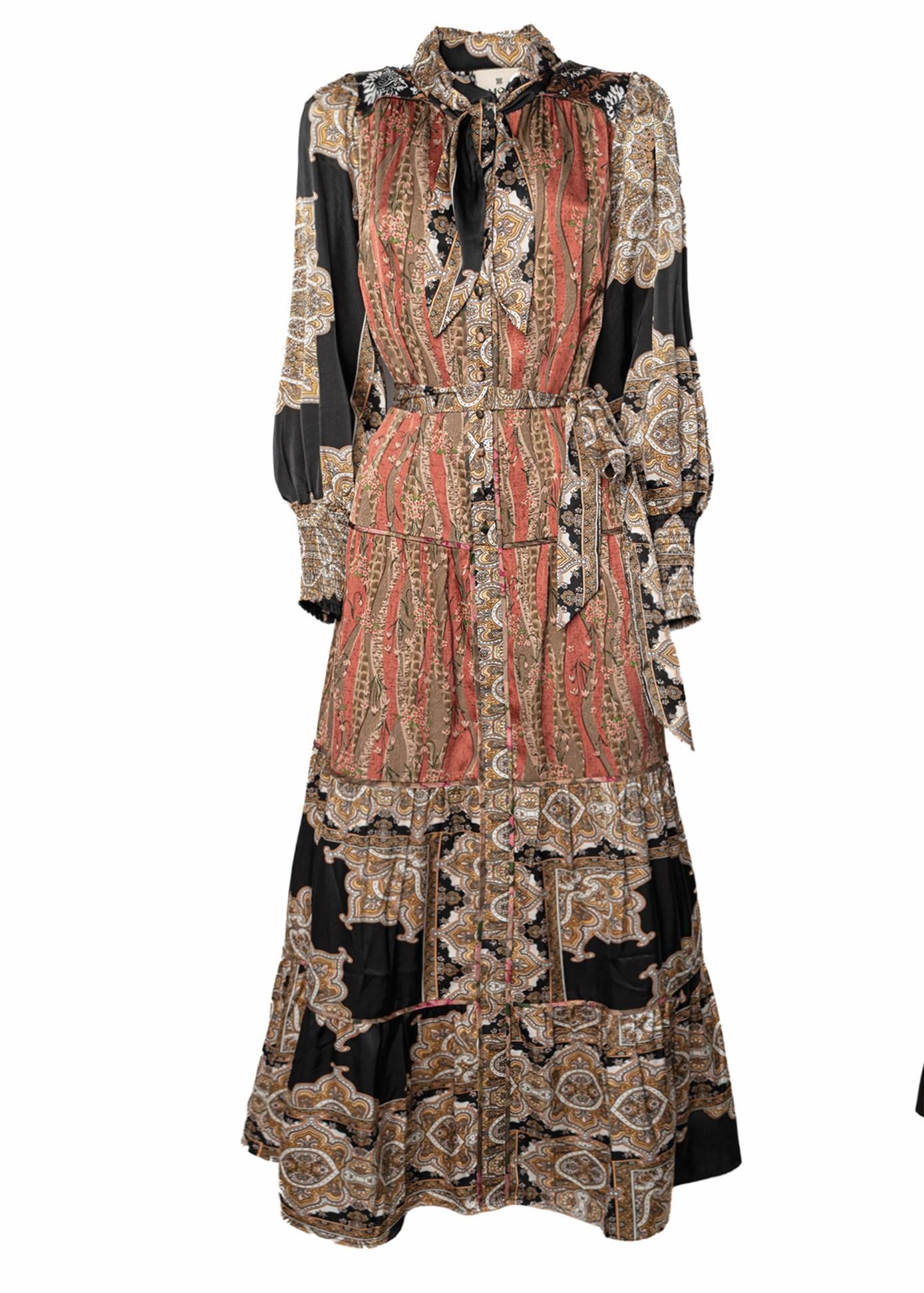 Abito lungo multicolor con fiocco decorativo A25FWAB07 AMOSA