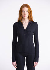 Polo blu a costine con colletto e bottoni 22WGDKH404BLU GENTE