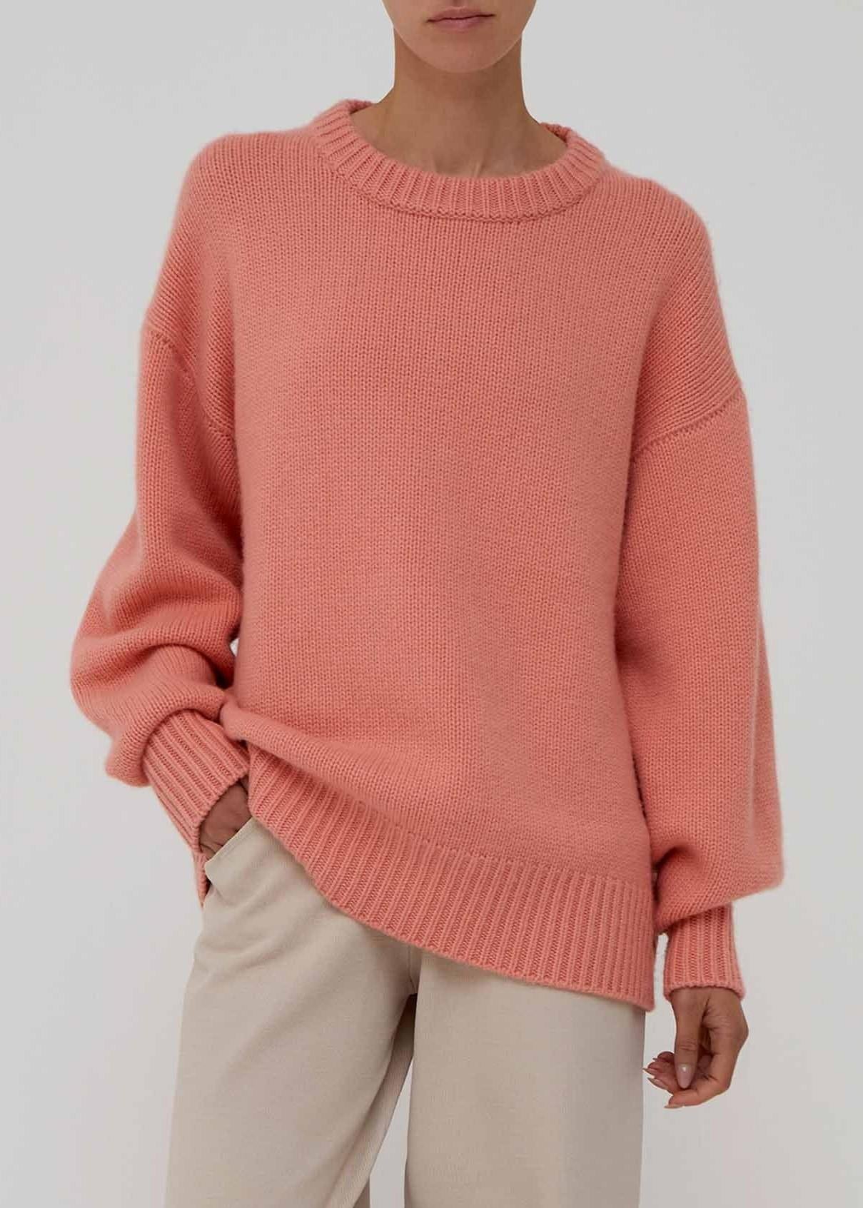 Maglione girocollo in 100% cashmere color cipria AM43BLUSH AMIYA