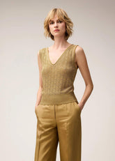 Top senza maniche in maglia Jacquard lurex oro 03WKNTO155VS02GLD111 RETORI