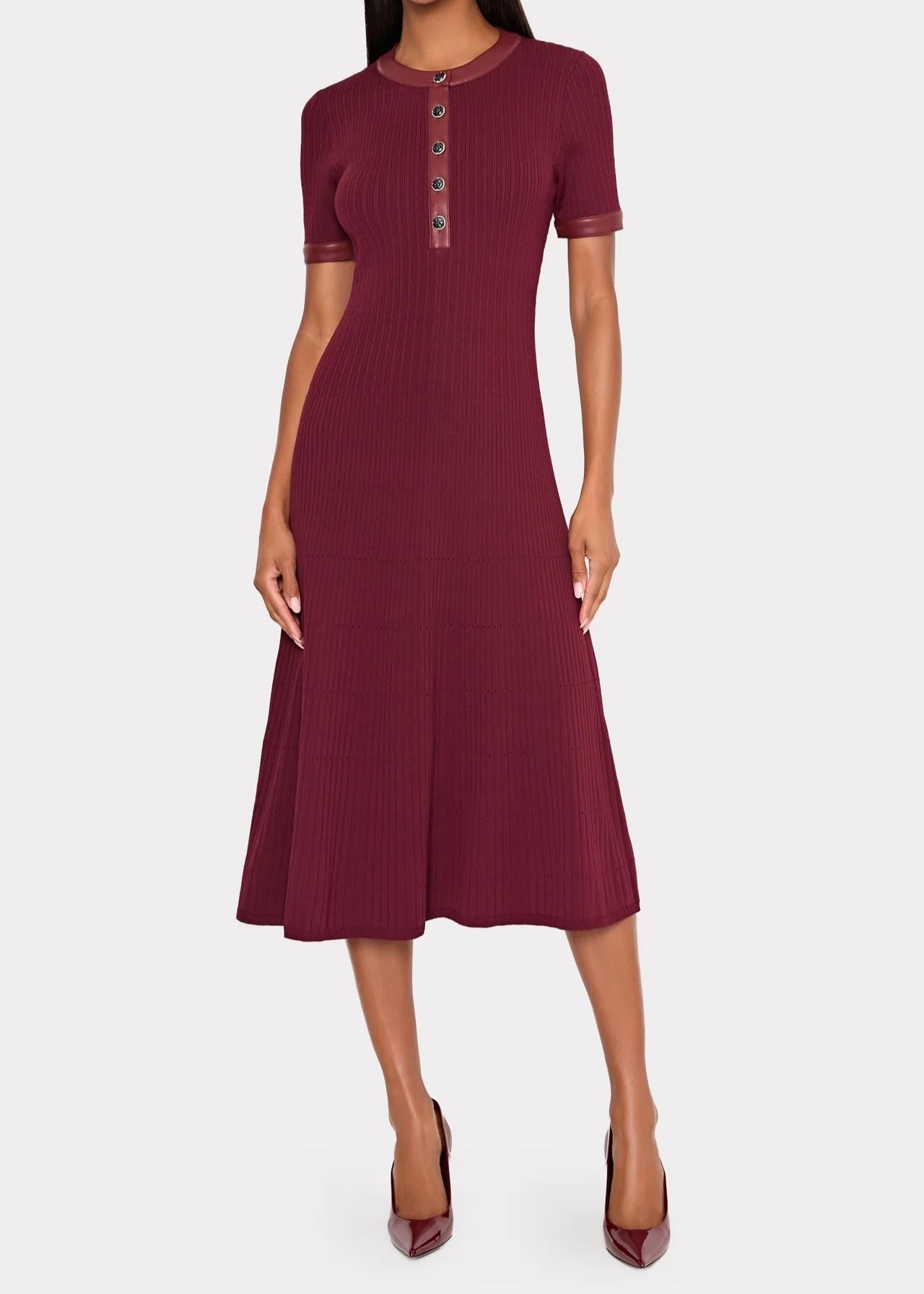 Abito midi in maglia burgundy con dettagli in ecopelle KQD581BURGUNDY MILLY NY