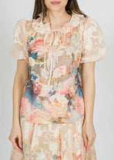 Amosa T-shirt con Dettaglio sul Collo Stampa Floreale Multicolore