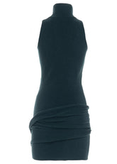 Minidress verde scuro in maglia con collo alto e drappeggio frontale 8607R10001 LES FILLES D'EVA