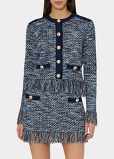 Giacca in maglia in filato multicolore con bottoni e frange KHT492NAVY MILLY NY