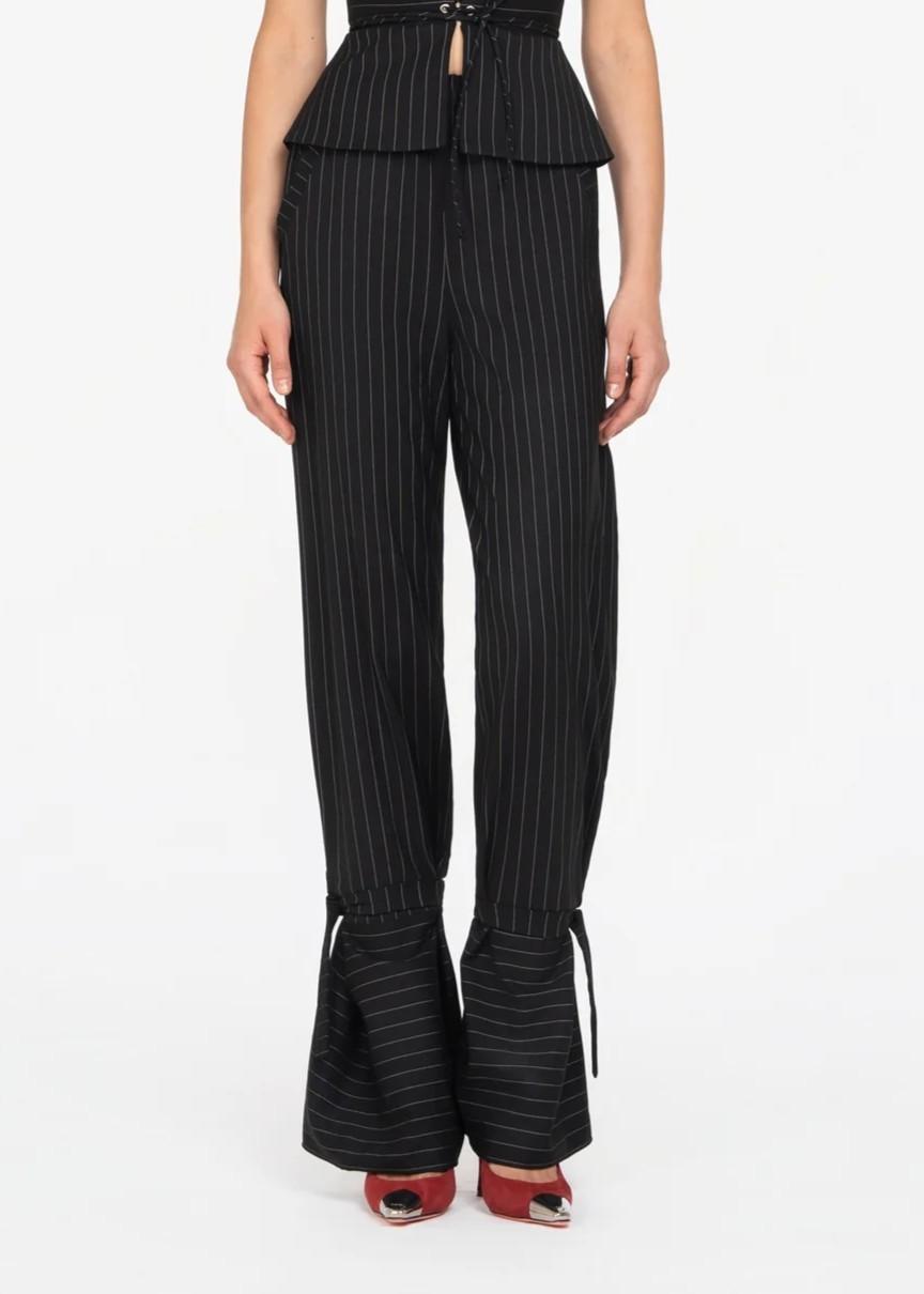 Pantaloni gessati neri con lacci alla caviglia 8916R50001 LES FILLES D'EVA