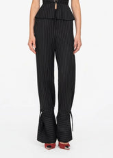 Pantaloni gessati neri con lacci alla caviglia 8916R50001 LES FILLES D'EVA