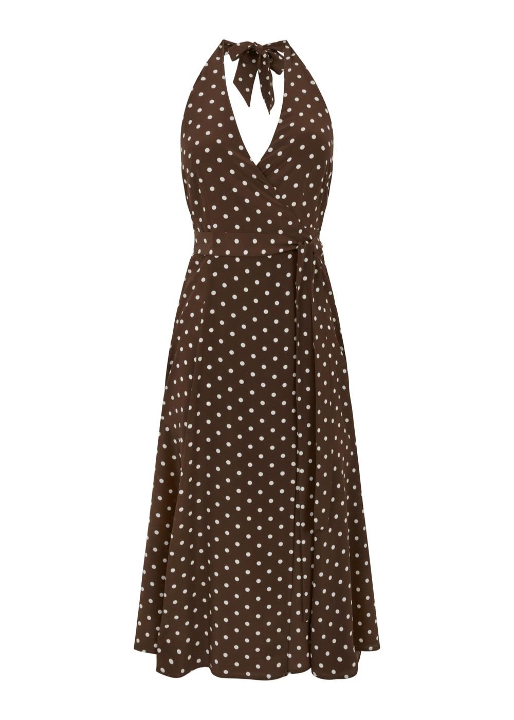 Abito midi in seta marrone con pois bianchi SBILLOD726177808 P.A.R.O.S.H.