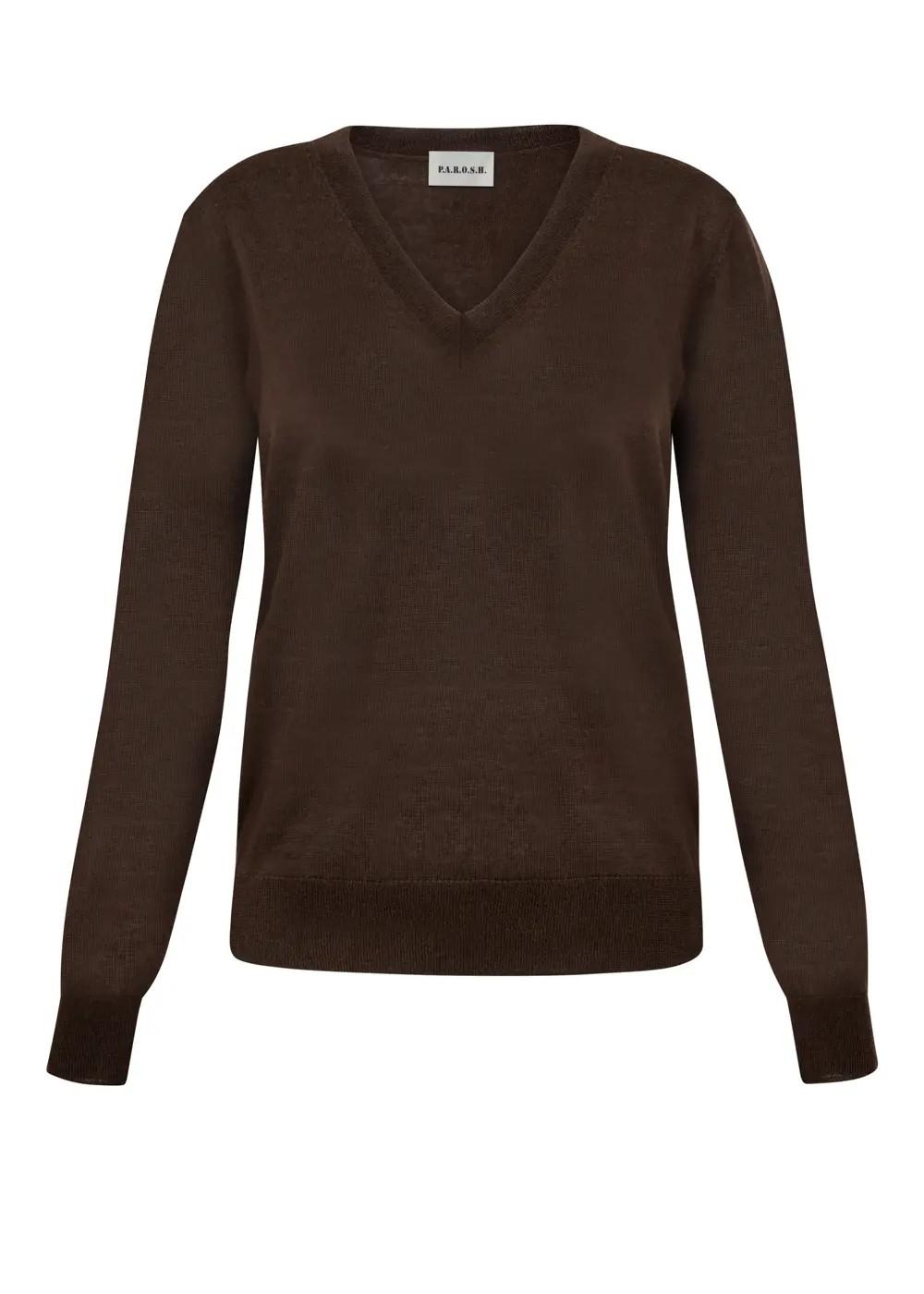 Maglia scollo a V in lana color testa di moro LINFA26D511652086 P.A.R.O.S.H.