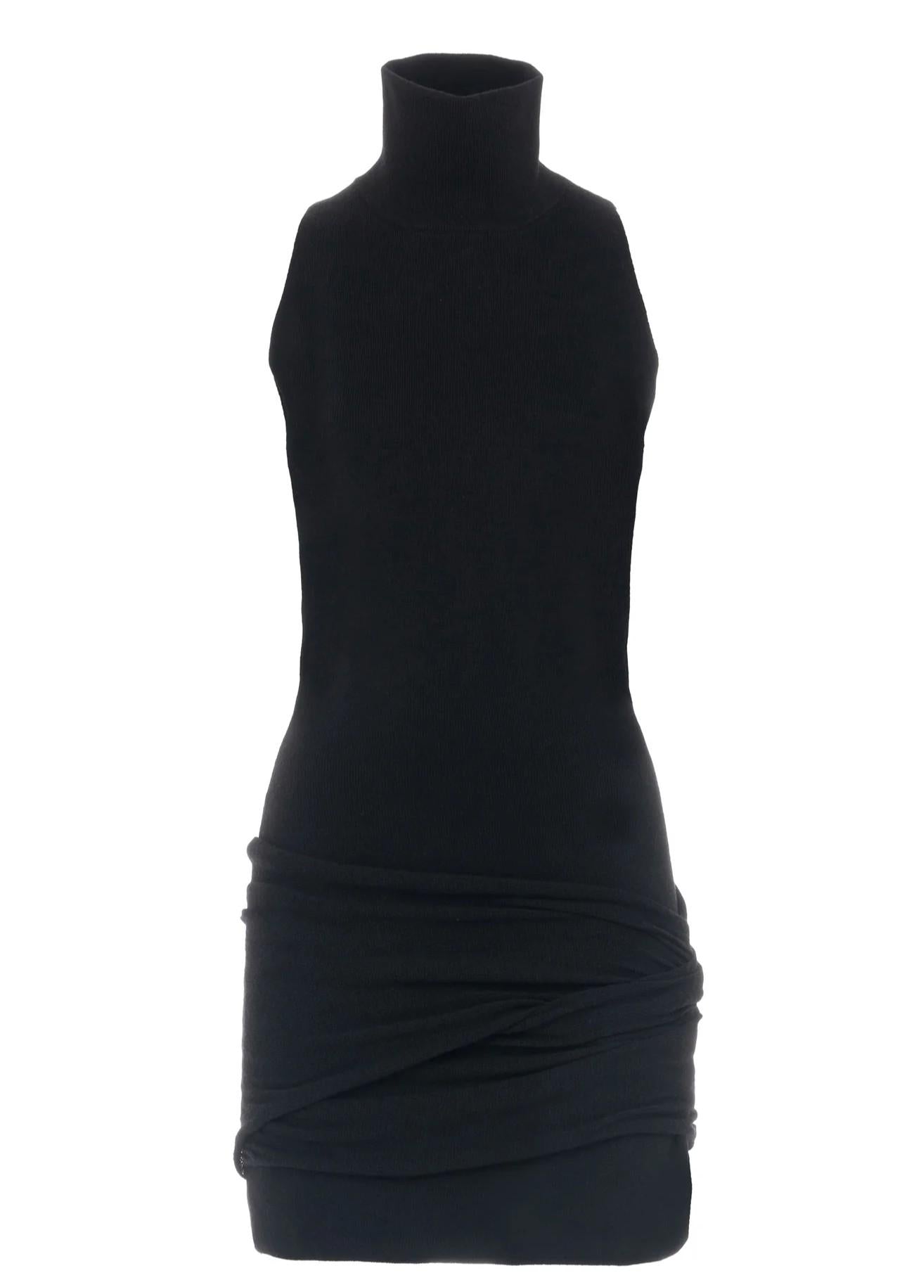 minidress nero in maglia con collo alto e drappeggio frontale 8607R10004 LES FILLES D'EVA