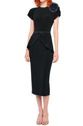 Abito midi nero con spalline, maniche corte e cintura in vita KK4253PLS39001BLACK NORMA KAMALI