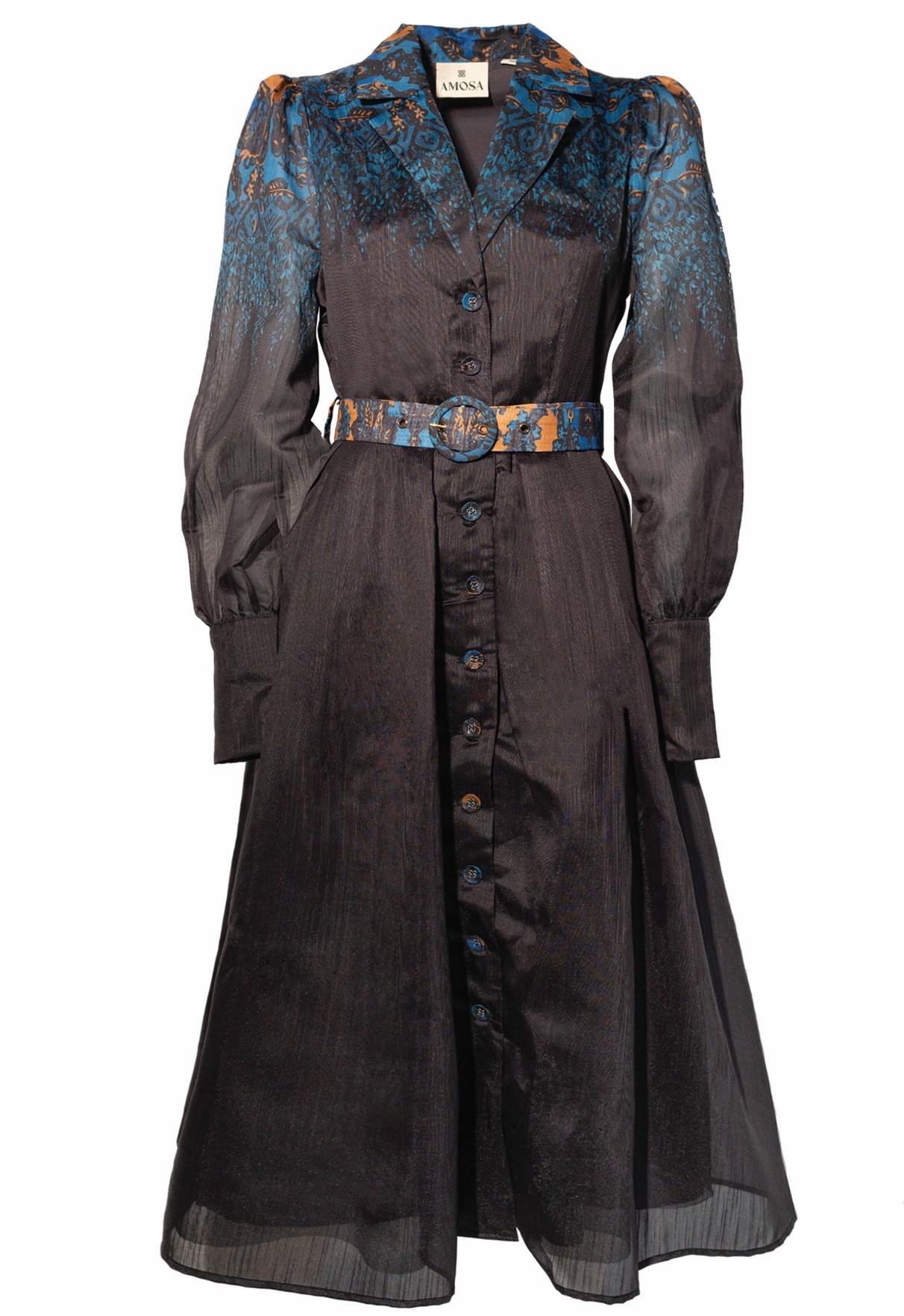 Abito chemisier midi blu con dettagli multicolor A25FWAB03 AMOSA