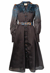 Abito chemisier midi blu con dettagli multicolor A25FWAB03 AMOSA