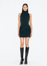 Minidress verde scuro in maglia con collo alto e drappeggio frontale 8607R10001 LES FILLES D'EVA