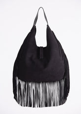 Zaira - borsa hobo in camoscio nera con frange BR01BLACK GENTE