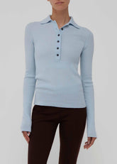 Polo aderente in lana color azzurro cielo AM31SKY BLUE AMIYA