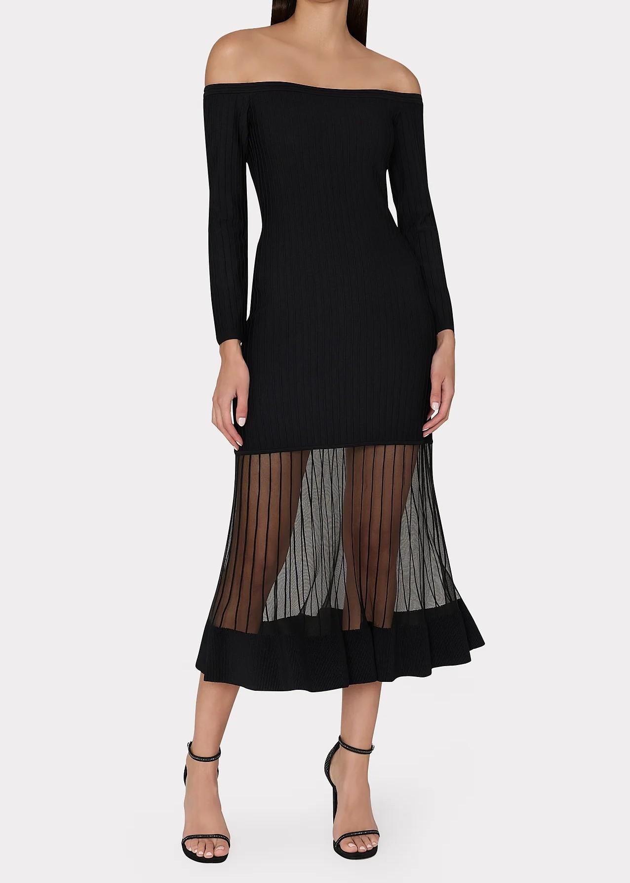 Abito midi nero in maglia con gonna trasparente in organza KHD466BLACK MILLY NY