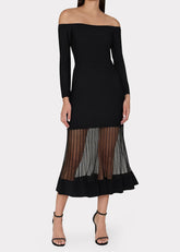 Abito midi nero in maglia con gonna trasparente in organza KHD466BLACK MILLY NY