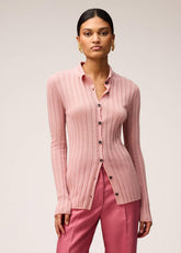 Cardigan in maglia di Cashmere leggero a coste con dettaglio uncinetto rosa 03WKNTO156WS05PNR168 RETORI