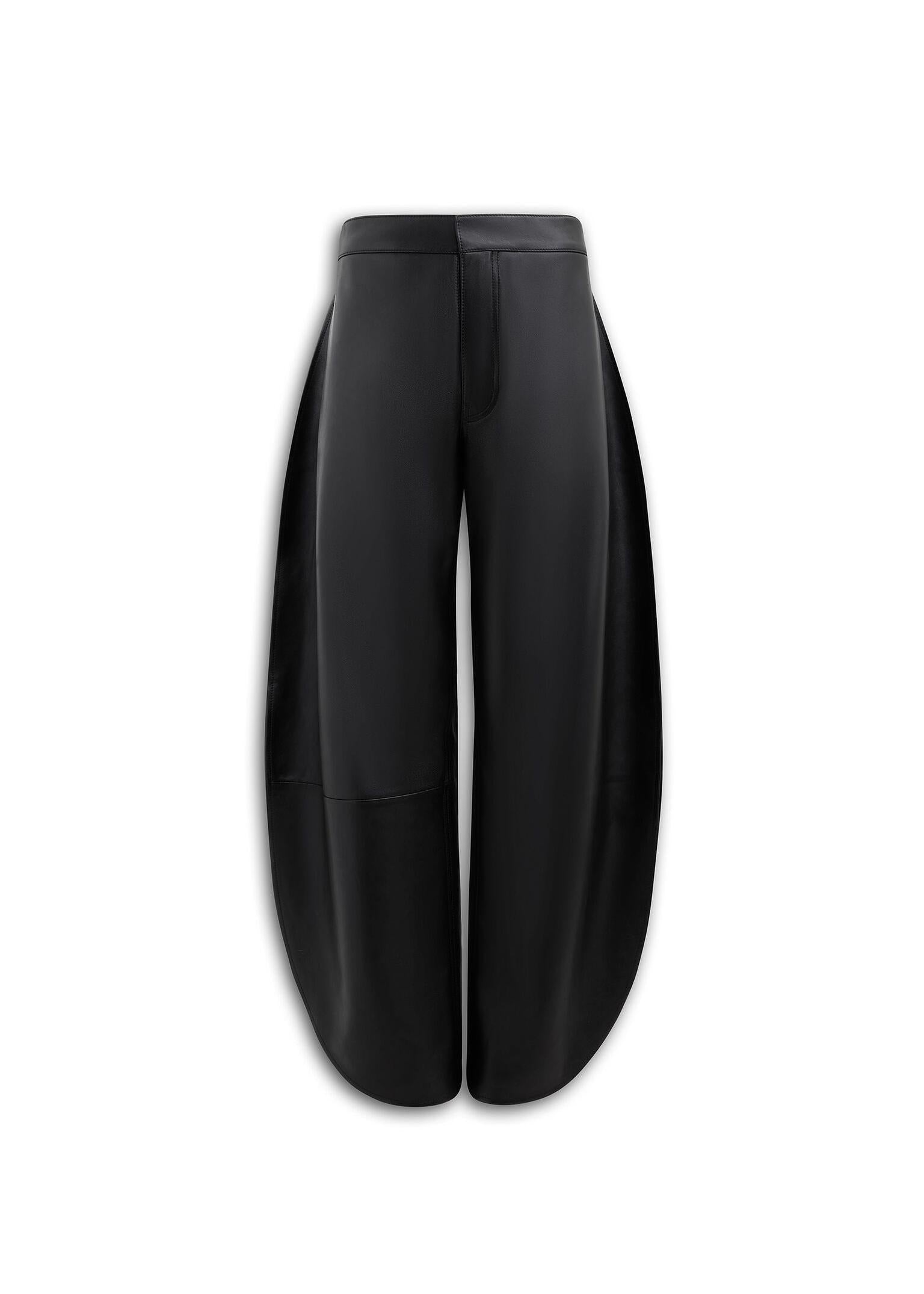 Pantaloni a petalo neri in pelle d'agnello AA9P0253C228A995 ALAÏA