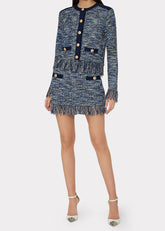 Minigonna in maglia in filato multicolor con bottoni dorati e frange KHS088NAVY MILLY NY