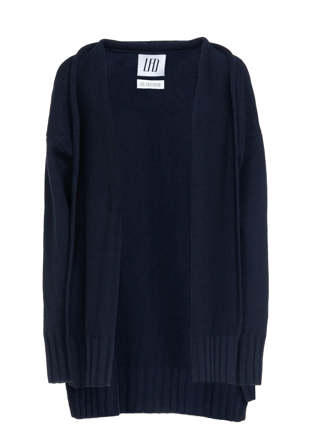 Cardigan lungo blu navy in lana e cashmere 8600K50006 LES FILLES D'EVA