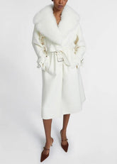 Cappotto monopetto sartoriale bianco con cintura e colletto in vera pelliccia di montone D476D331MTGVJGVJ14800 ERMANNO SCERVINO