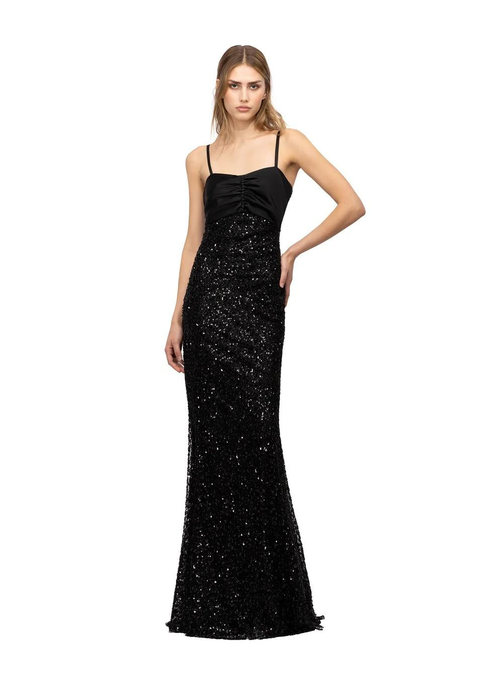 Abito lungo nero in raso con ricami 26FWRAL032TP246999 REDEMPTION