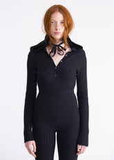 Collo staccabile in shearling nero con nastro in satin CL01NERO GENTE