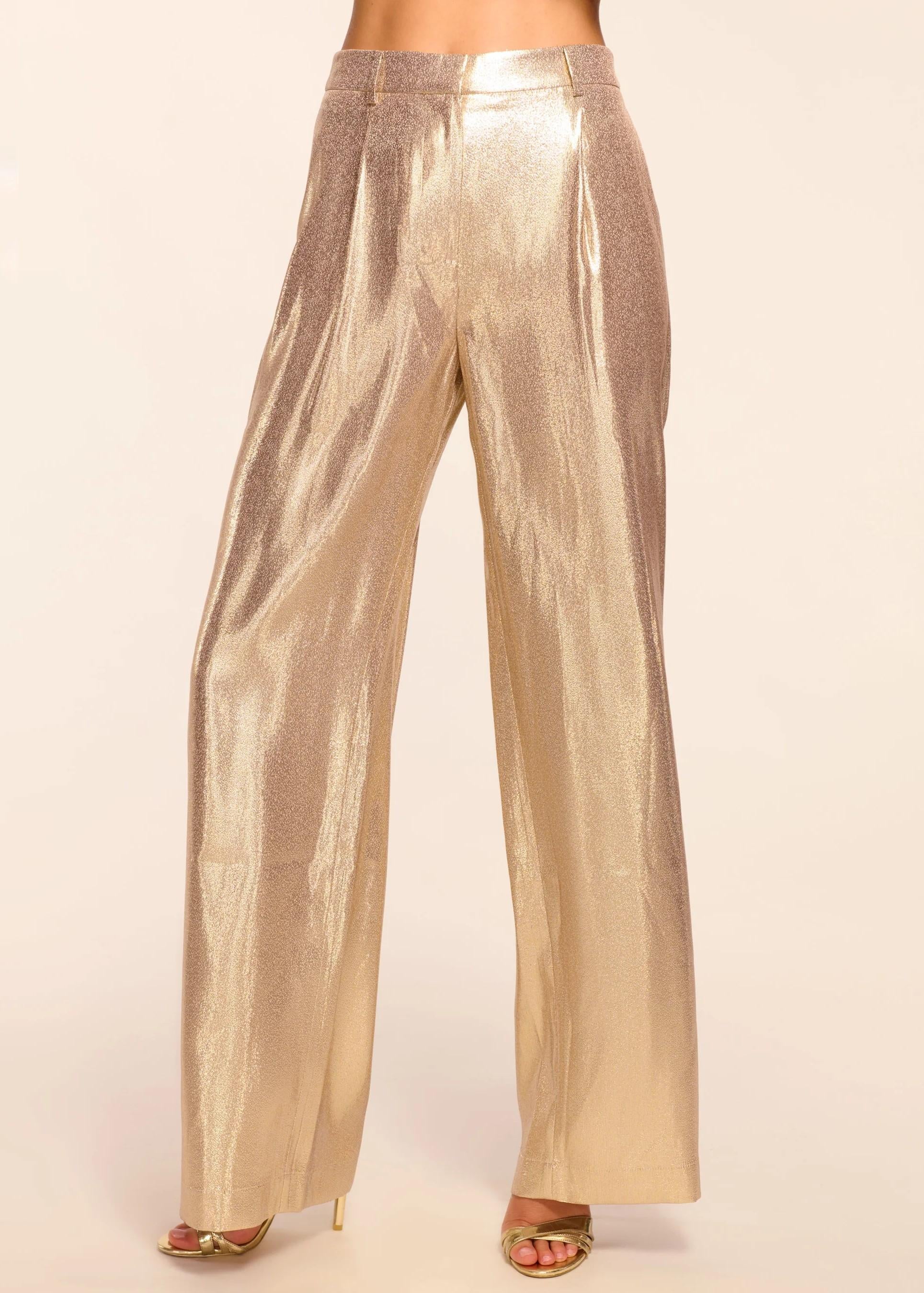 Ramy Brook Pantaloni Wide Leg Izzy Oro in Seta Lamè A11255011GOLD RAMY BROOK