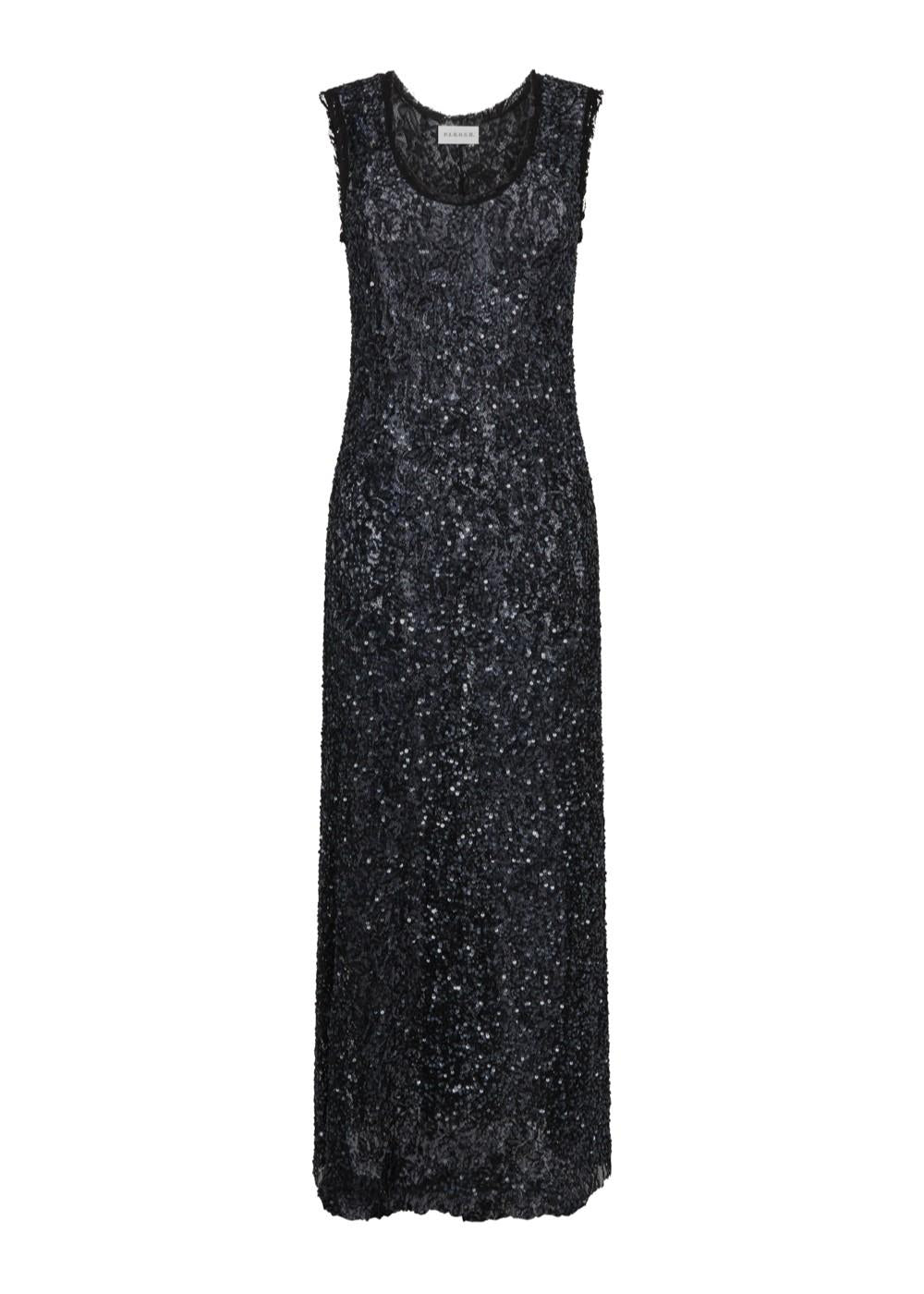 Abito lungo nero senza maniche con ricami in pailletes NOODLESD722562013 P.A.R.O.S.H.