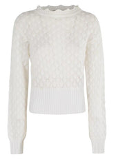 Maglia giricollo bianca in Mohair con lavorazione traforata 2M639AN0102 BLUMARINE