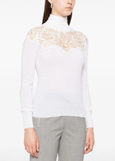 Maglione collo alto bianco con dettagli in pizzo trasparente D475M319APTQN11001 ERMANNO SCERVINO