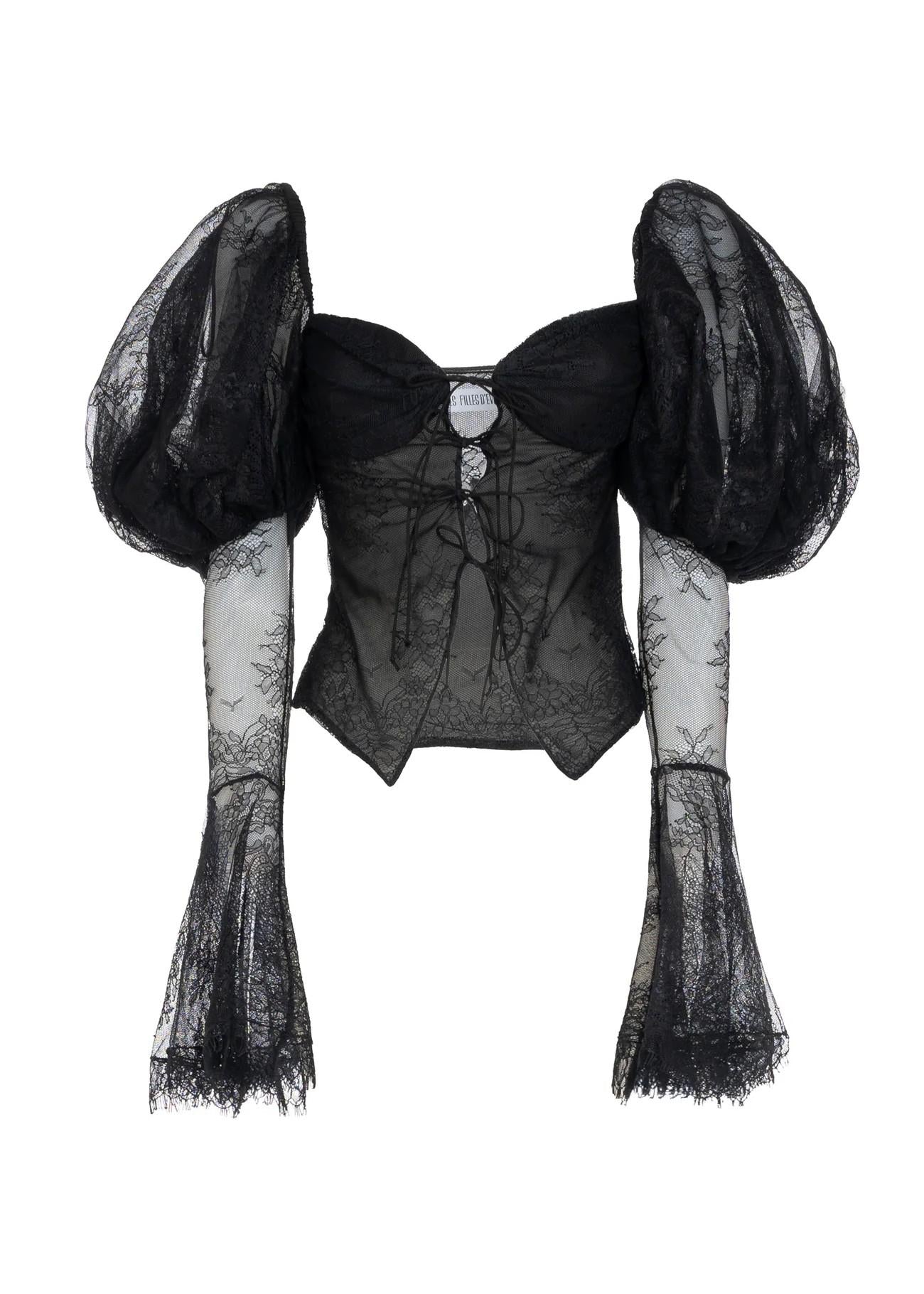 Camicia nera off-shoulder in tulle 8900R20001 LES FILLES D'EVA