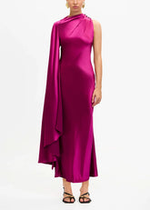 Abito lungo ciliegia in raso con manica a mantella AD2510219DIRIS ACLER