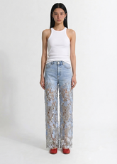 People Jeans Blu con Inserto in Pizzo Floreale