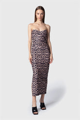 Twenty Four Haitch Abito Midi con Scollo a Cuore Leopardato