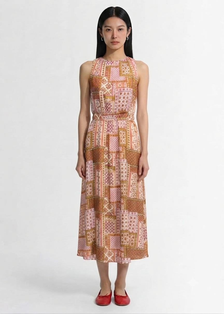 People Abito Midi Milhan con Fantasia Multicolore