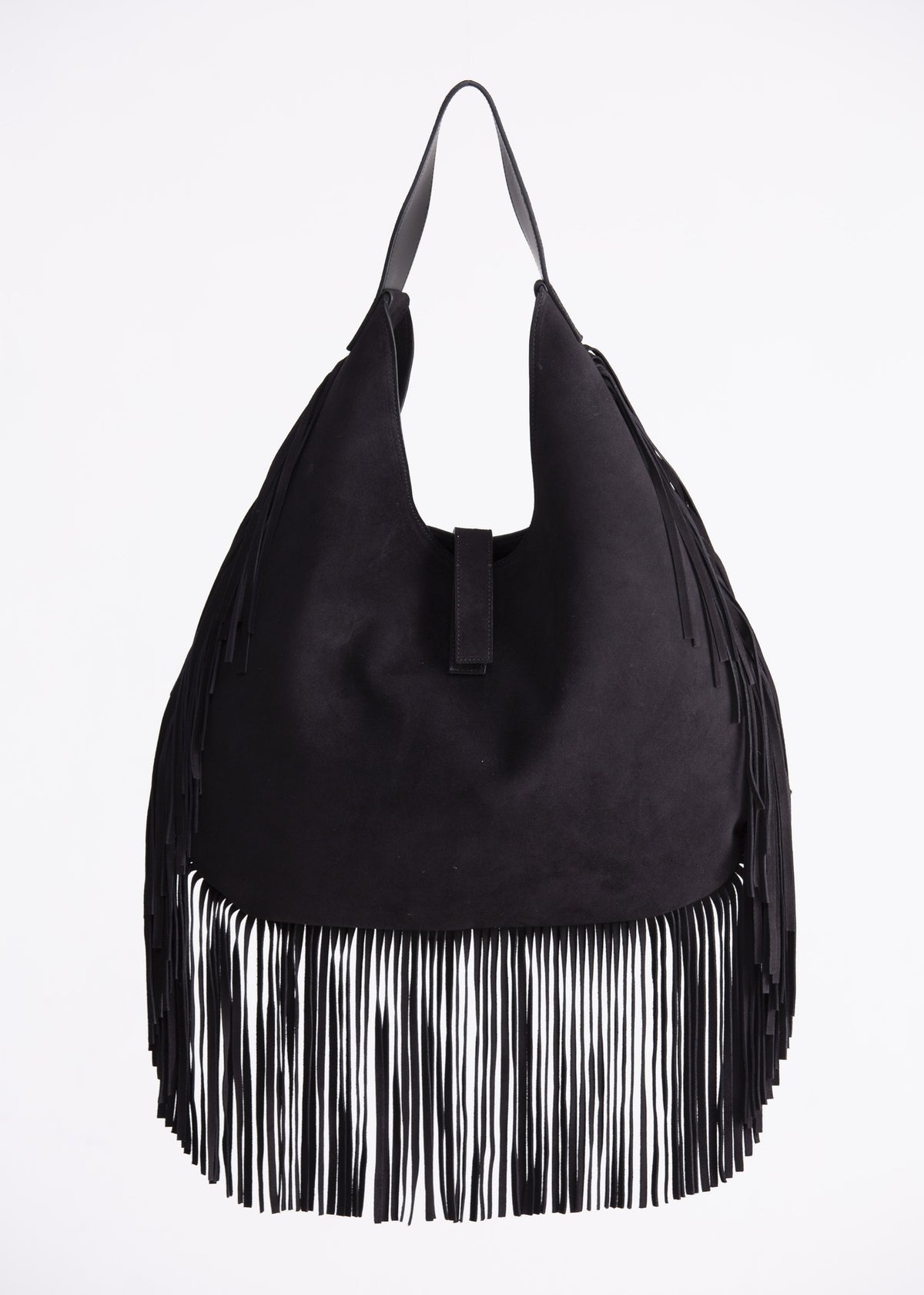 Gente Zaira - Borsa Hobo in Camoscio Nera con Frange