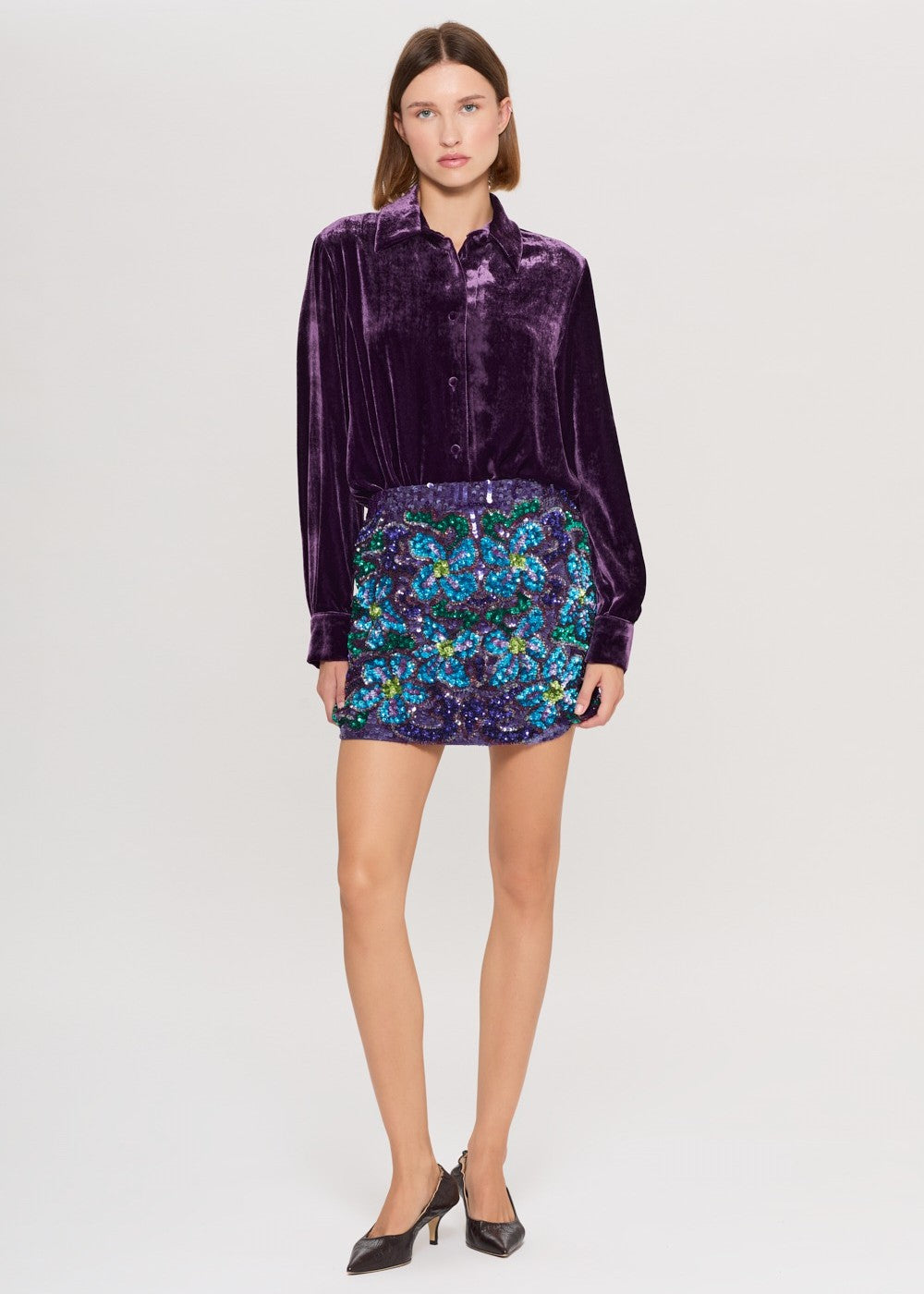 Parosh Camicia Ravel Manica Lunga in Velluto Viola