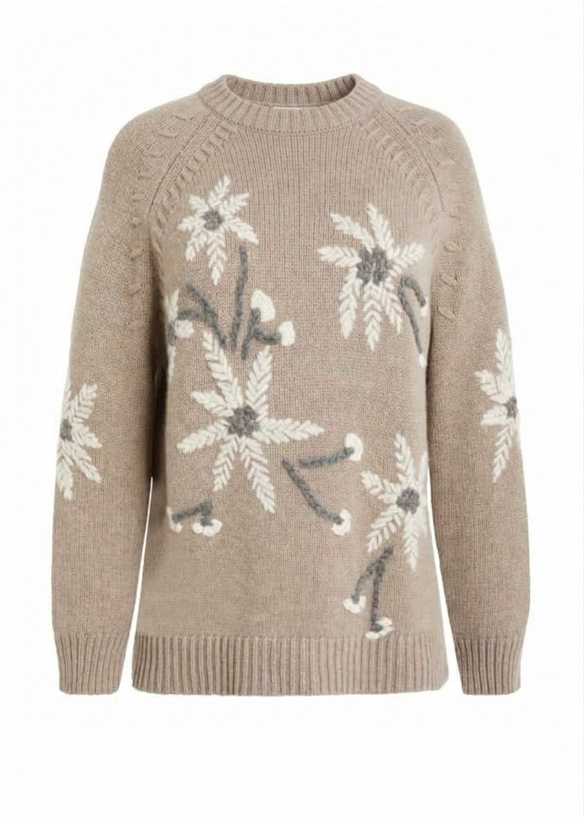 Parosh Maglia Wallaby con Ricamo Fiori Tortora