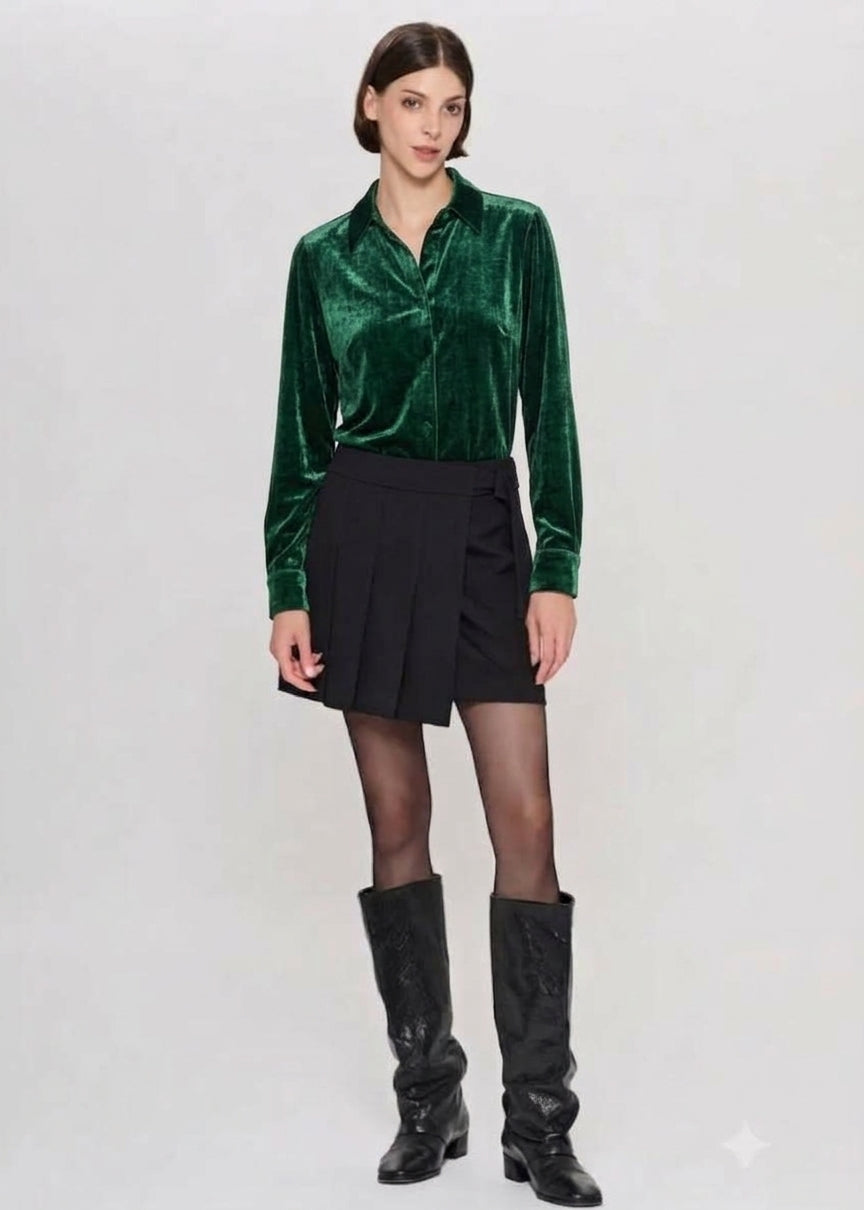 Parosh Camicia Ravel Manica Lunga in Velluto Verde