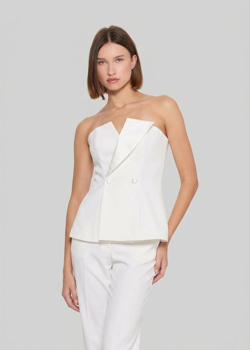 Parosh Top Bustier Liliuxy Strutturato Senza Maniche Panna