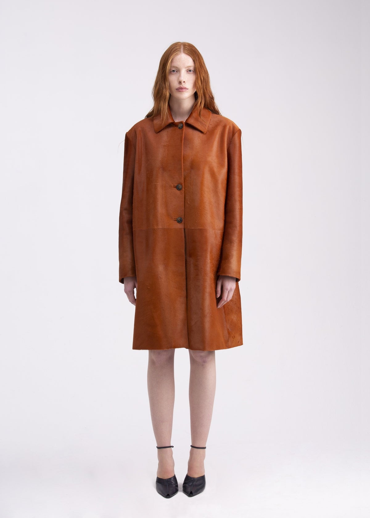 Gente Cappotto con Spalline in Cavallino Mattone