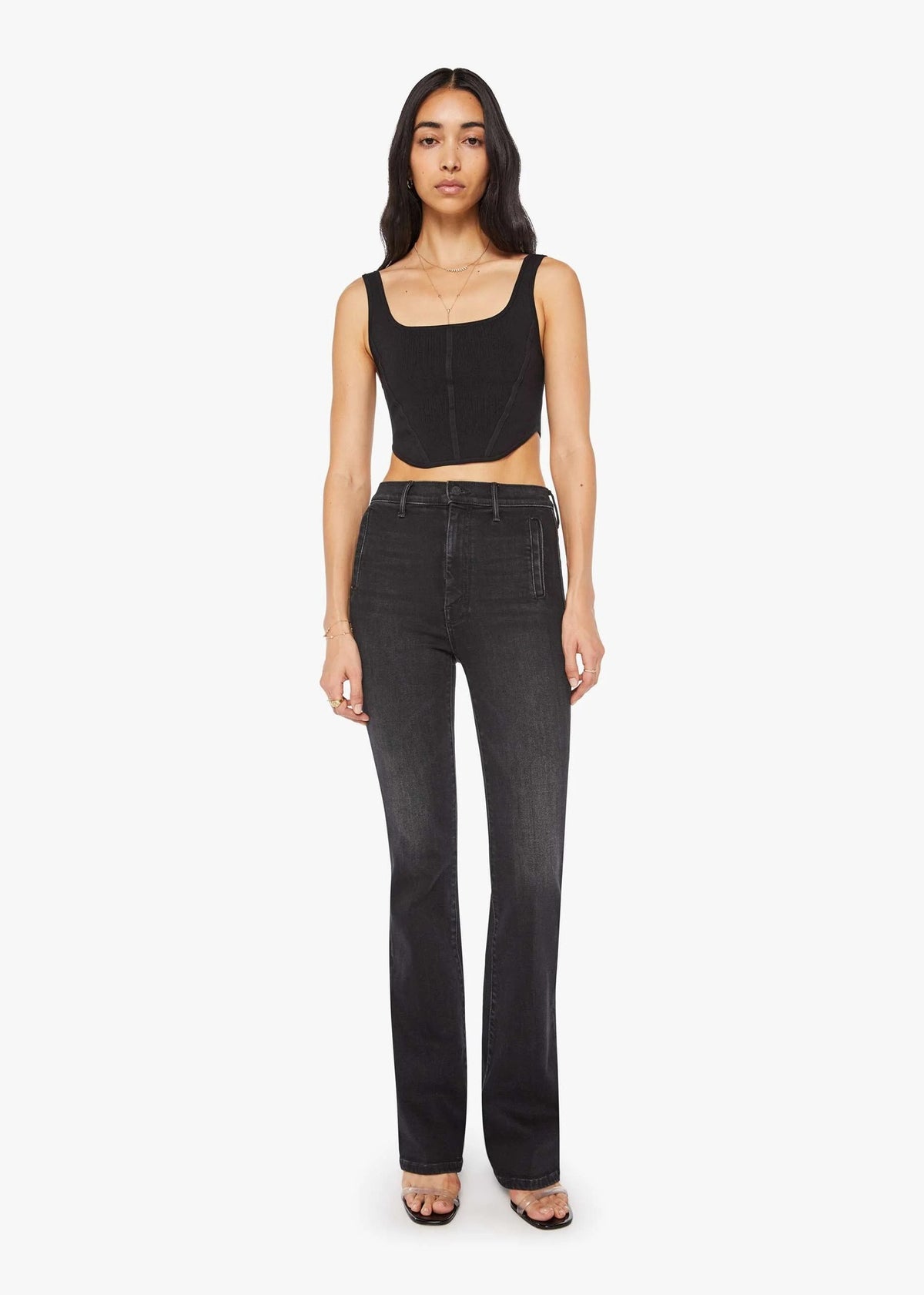 Mother Women Jeans The Roller Snake A Zampa Nero