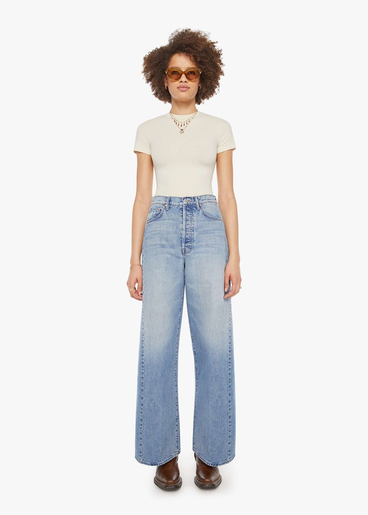Mother Women Jeans Wide Leg 'The Pipe Dream' Blu a vita alta