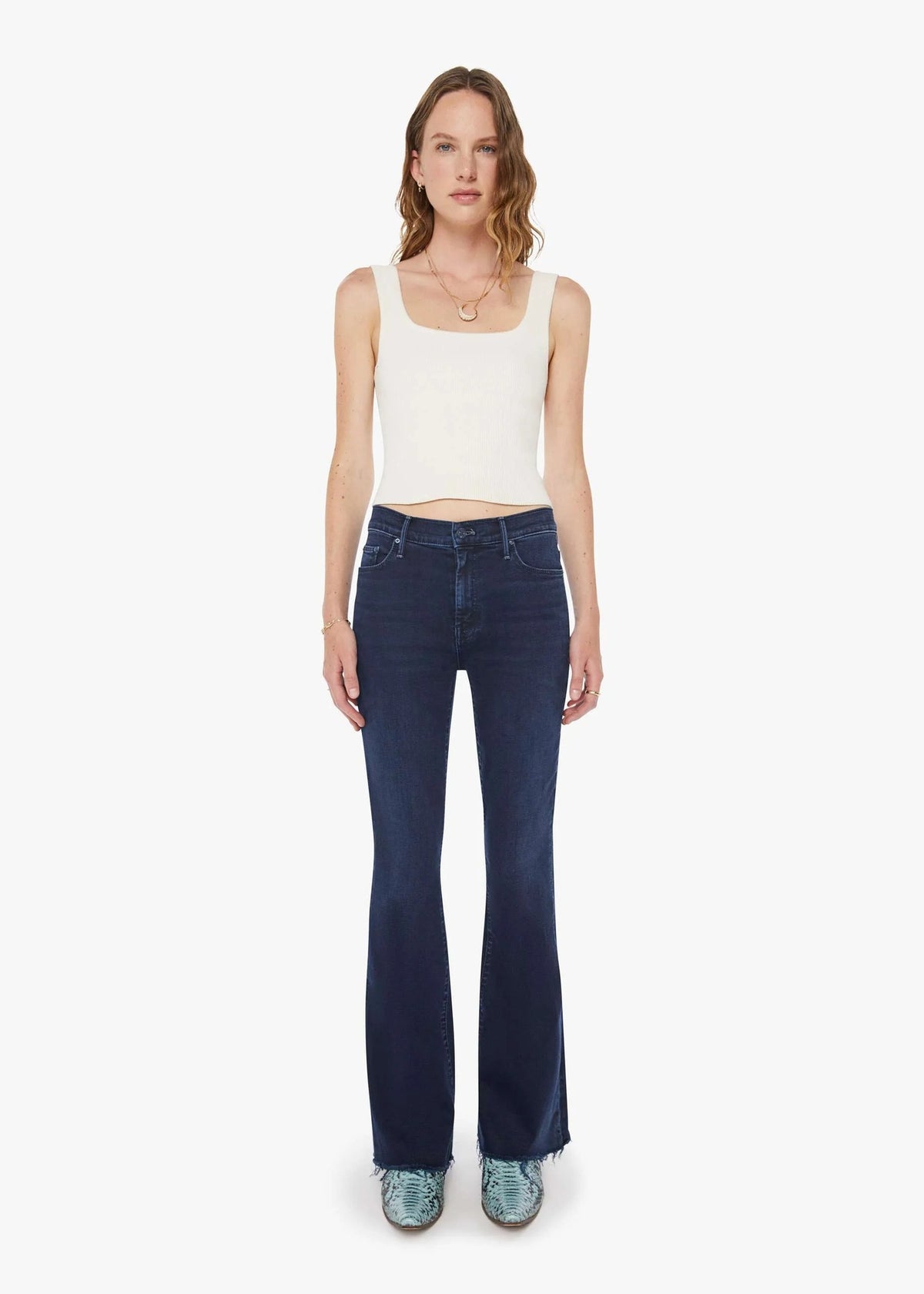 Mother Women Jeans a Zampa 'The Weekender Fray'  Blu con Orlo Sfrangiato